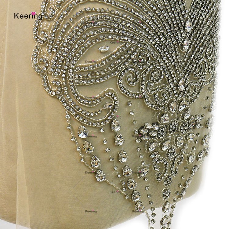 WDP-448 Hot Sale Handmade Custom Design Crystals Rhinestone Applique With Sexy Necklace For Mermaid Wedding Dress Mini Club