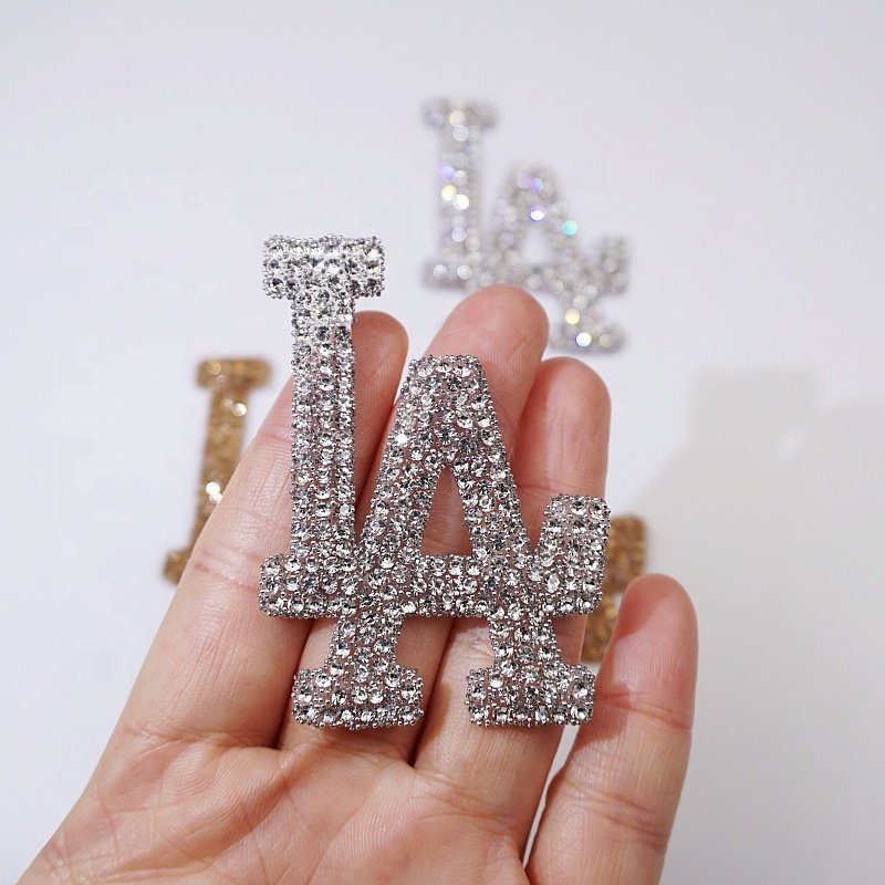 Bgas Shoes Designer logo brand name letters alphabet 3D custom rhinestone iron on patches pvc patches for hats