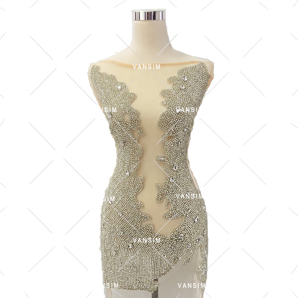 New wholesale rhinestone bodice applique crystal panel wedding evening party bridal dress patch
