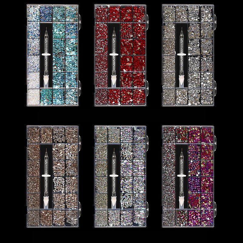 Hight Quality Multi Shape Glass Crystal Stone Decoration Design Flatback Nail Art Fancy Rhinestone Set Kit