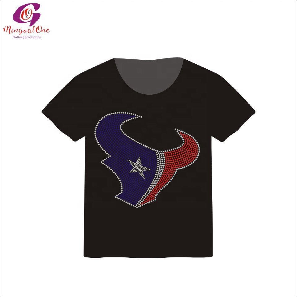 China Factory High Quality NFL Football Team Logo Hot Fix Rhinestone Sport Iron On Motif Crystal Rhinestone Heat Transfer Shirt