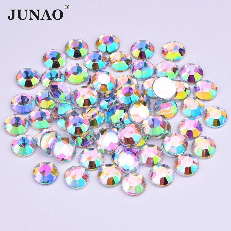 JUNAO 2mm-20mm Round Glue On Crystal Rhinestones Flat Back Strass Non Sewing Stones Rose Acrylic Gems For Clothes Crafts