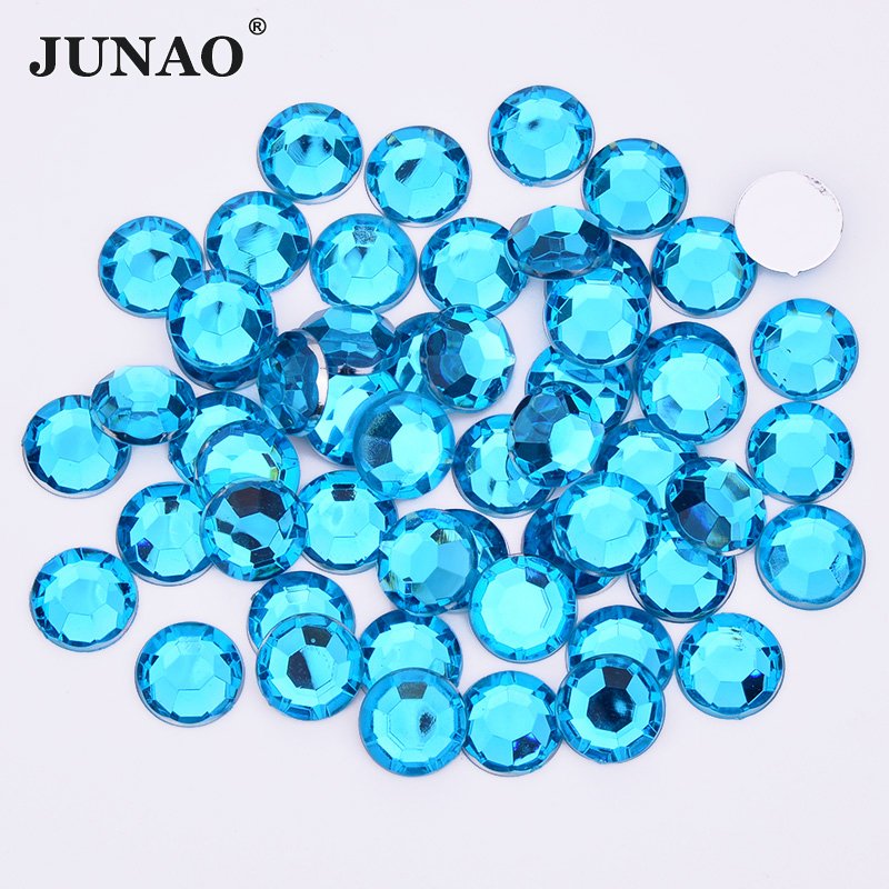 JUNAO 2mm-20mm Round Glue On Crystal Rhinestones Flat Back Strass Non Sewing Stones Rose Acrylic Gems For Clothes Crafts