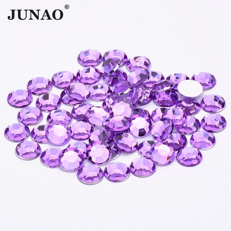 JUNAO 2mm-20mm Round Glue On Crystal Rhinestones Flat Back Strass Non Sewing Stones Rose Acrylic Gems For Clothes Crafts