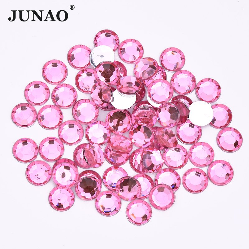 JUNAO 2mm-20mm Round Glue On Crystal Rhinestones Flat Back Strass Non Sewing Stones Rose Acrylic Gems For Clothes Crafts