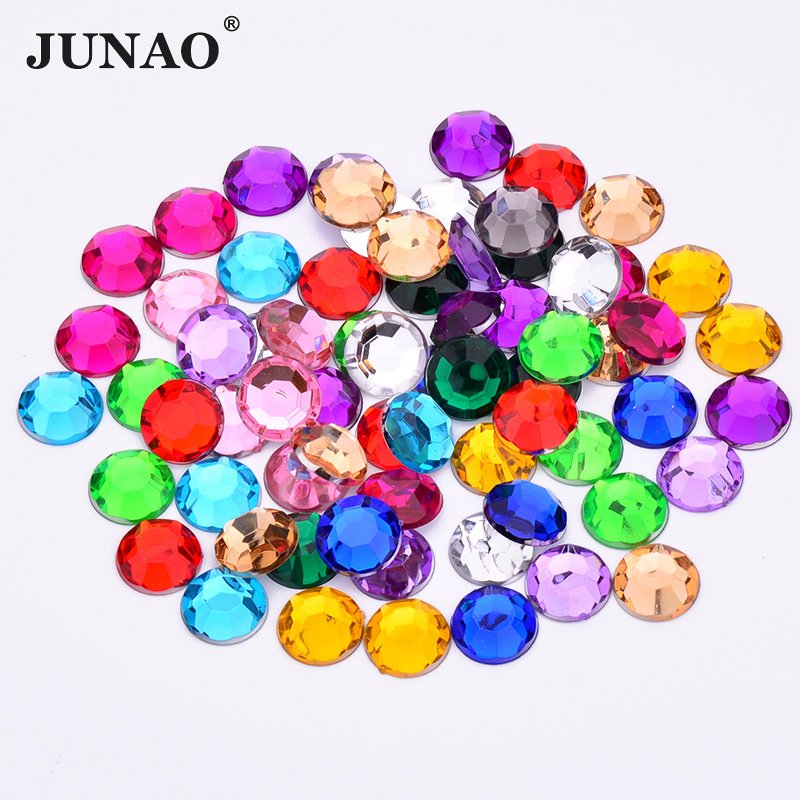 JUNAO 2mm-20mm Round Glue On Crystal Rhinestones Flat Back Strass Non Sewing Stones Rose Acrylic Gems For Clothes Crafts