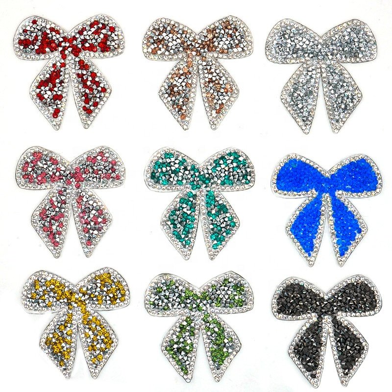 RHINESTONE BOW Appliques Sparkling Diamonds Patches Decorative Accessories DIY for Bags CRYSTAL Bow patches