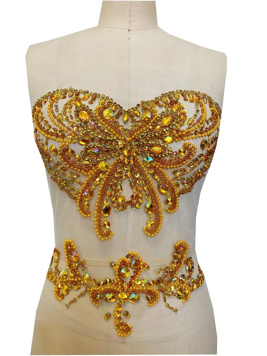 Super Flash Pure Hand-Sewn Rhinestone Applique Wedding Dress Accessories Front Diamond Ornaments