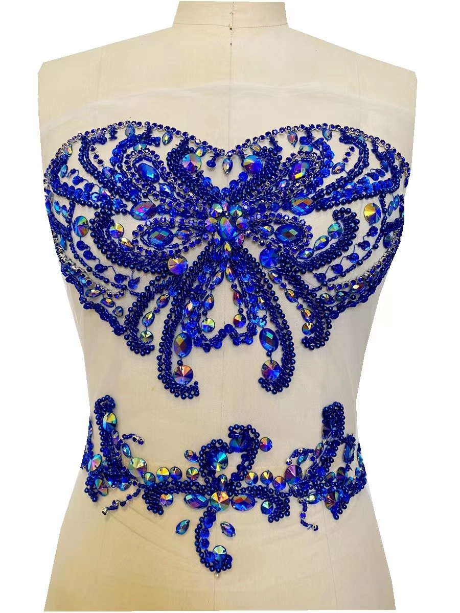 Super Flash Pure Hand-Sewn Rhinestone Applique Wedding Dress Accessories Front Diamond Ornaments