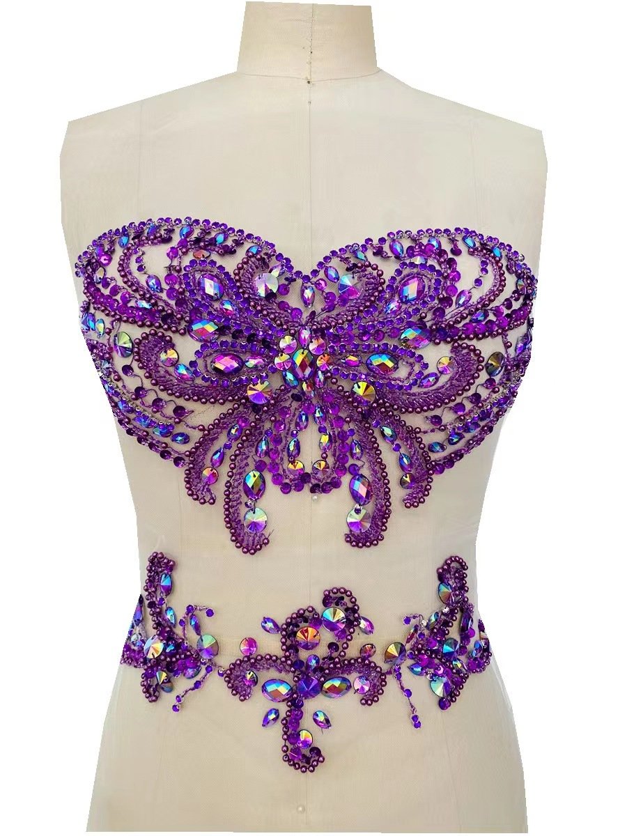 Super Flash Pure Hand-Sewn Rhinestone Applique Wedding Dress Accessories Front Diamond Ornaments