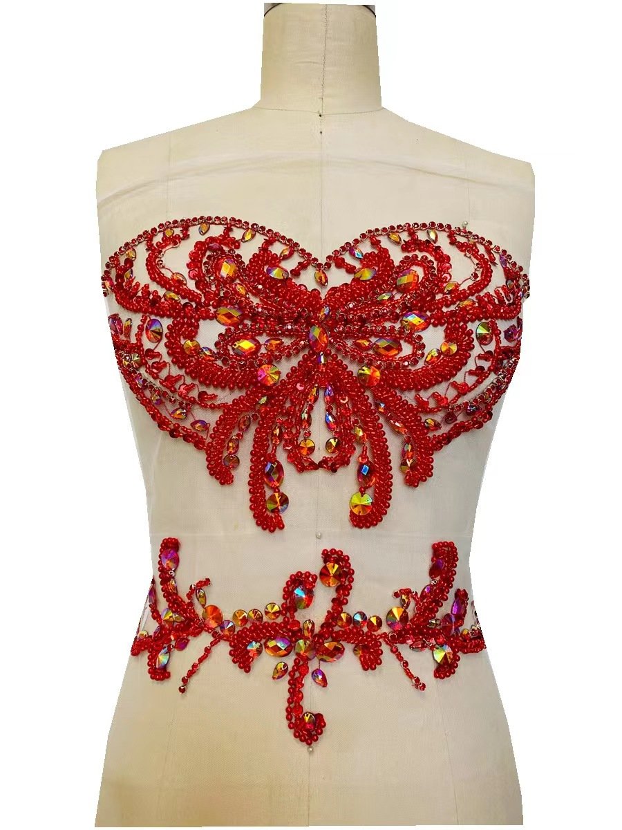 Super Flash Pure Hand-Sewn Rhinestone Applique Wedding Dress Accessories Front Diamond Ornaments