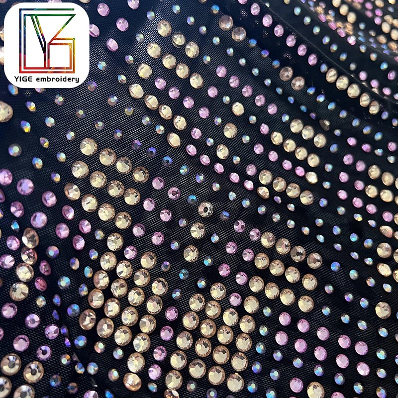 lace fabric crystal rhinestone bridal fabric high quality Swarovski crystal mesh satin rhinestone stretchy fabric