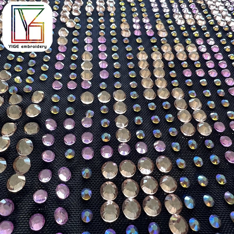 lace fabric crystal rhinestone bridal fabric high quality Swarovski crystal mesh satin rhinestone stretchy fabric