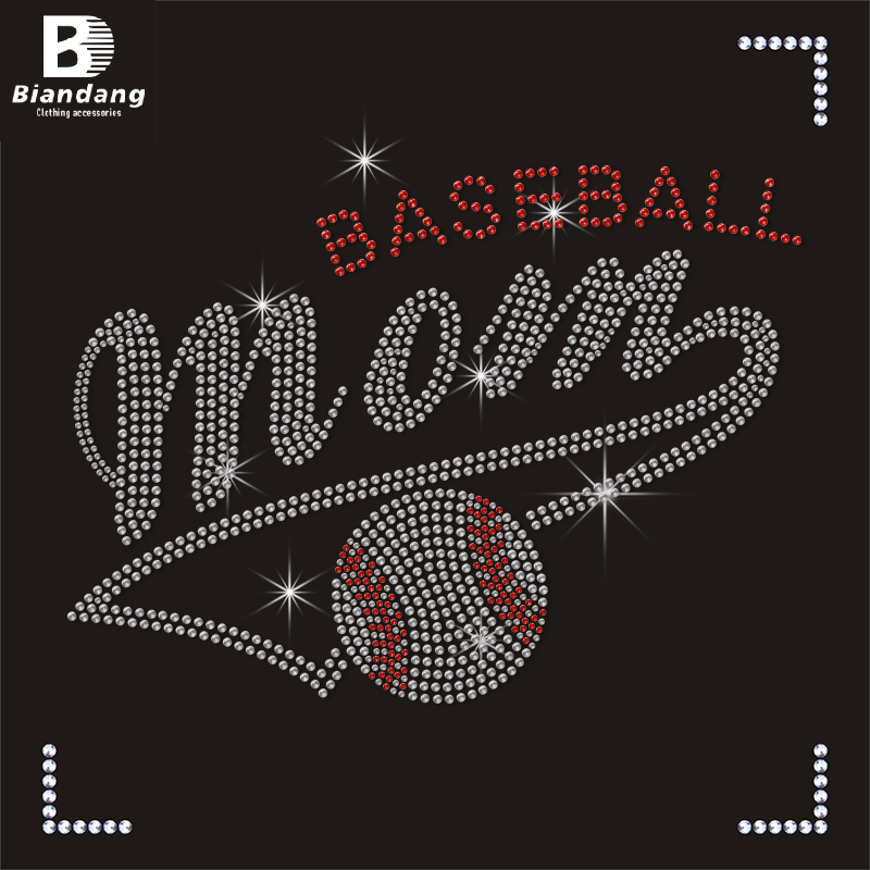 Top Sale Custom Baseball Printing Bling Rhinestone Heat Transfer Designs T-shirts Iron On Motif