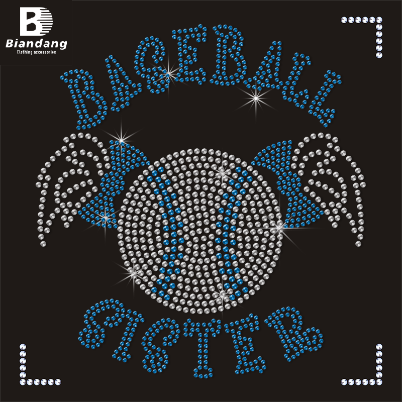 Top Sale Custom Baseball Printing Bling Rhinestone Heat Transfer Designs T-shirts Iron On Motif