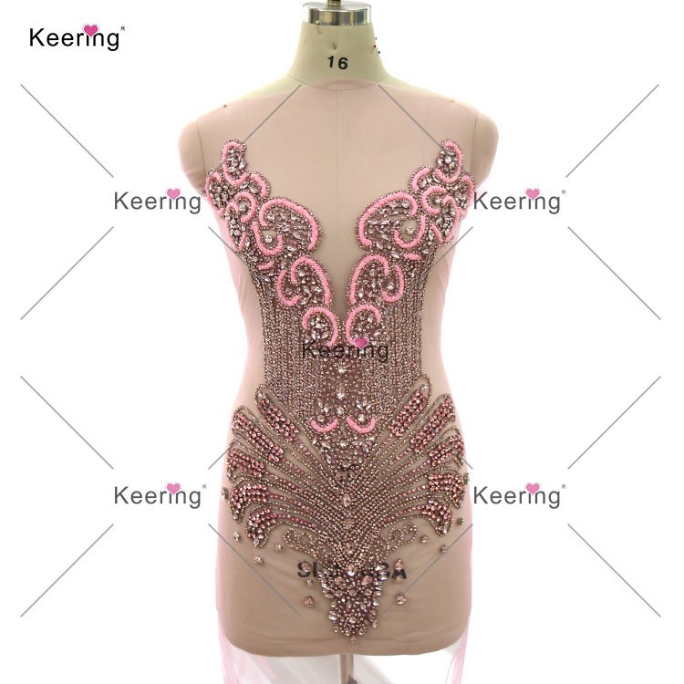 Newest crystal bridal applique bodice rhinestone applique dresses sewing on wedding fabric WDP-245-1