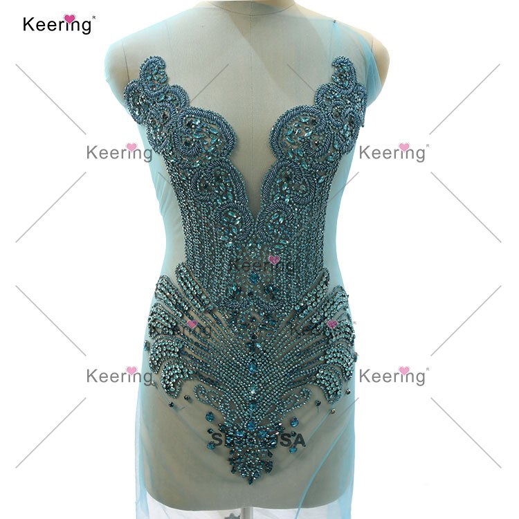 Newest crystal bridal applique bodice rhinestone applique dresses sewing on wedding fabric WDP-245-1