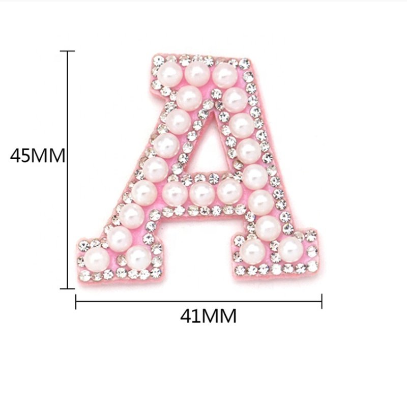 New Pink Bottom Pearl Letter Patches English Alphabet Rhinestone Patch Applique For Clothes Iron On Patches Stripe Badge DIYN