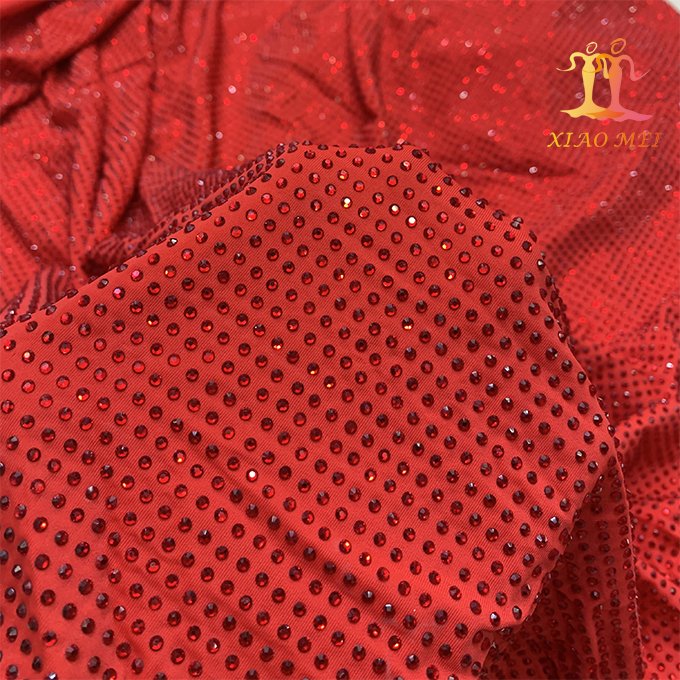 High quality crystal rhinestone fabric netting stretch mesh XM-CF0139