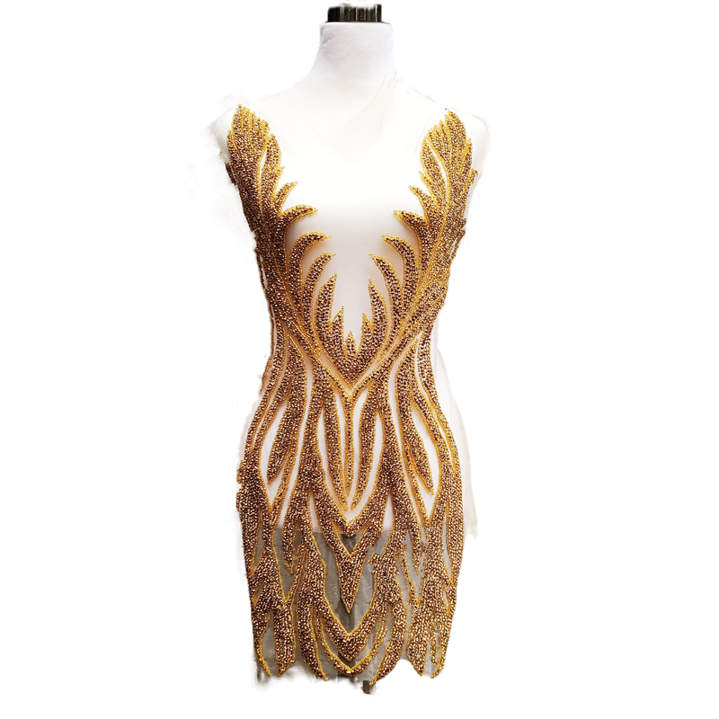 New Style Diamond crystal Gold pink red silver Rhinestone Applique Bodice dress panel designs bridal gown