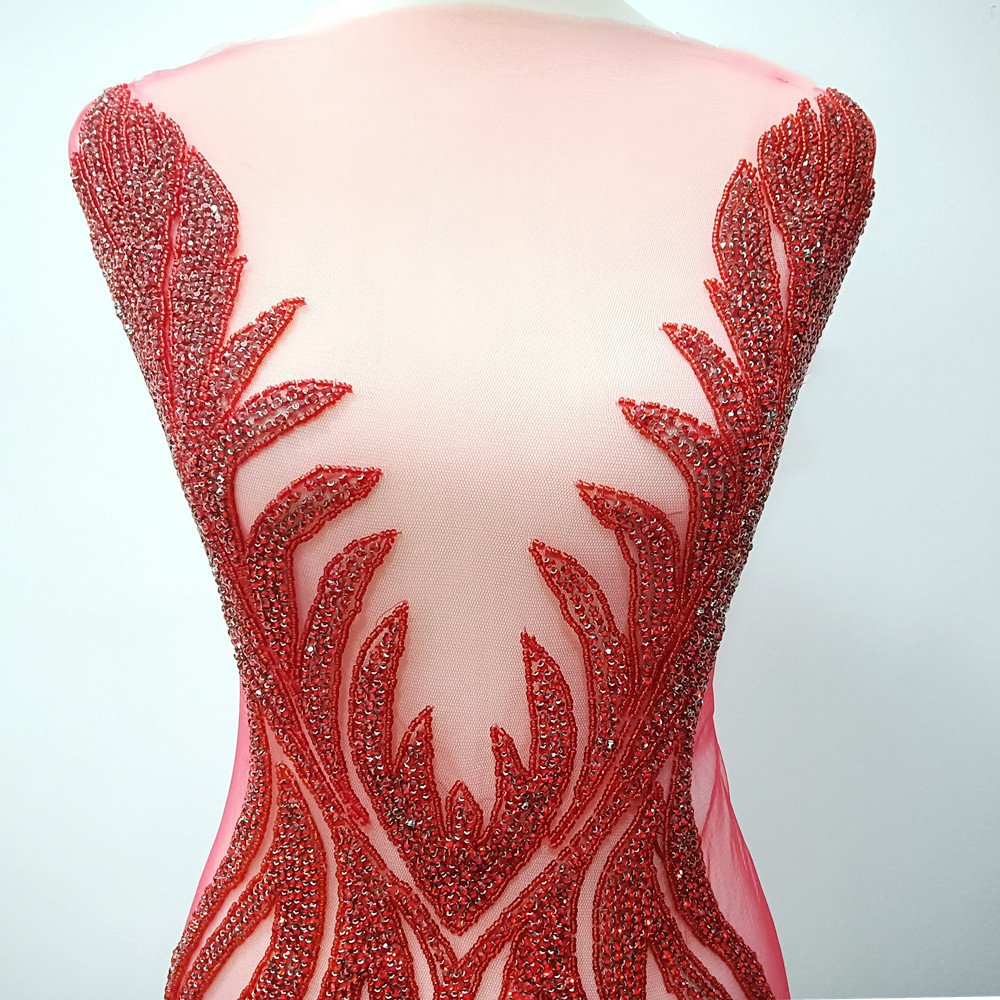 New Style Diamond crystal Gold pink red silver Rhinestone Applique Bodice dress panel designs bridal gown