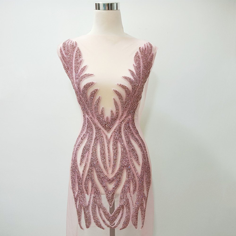 New Style Diamond crystal Gold pink red silver Rhinestone Applique Bodice dress panel designs bridal gown