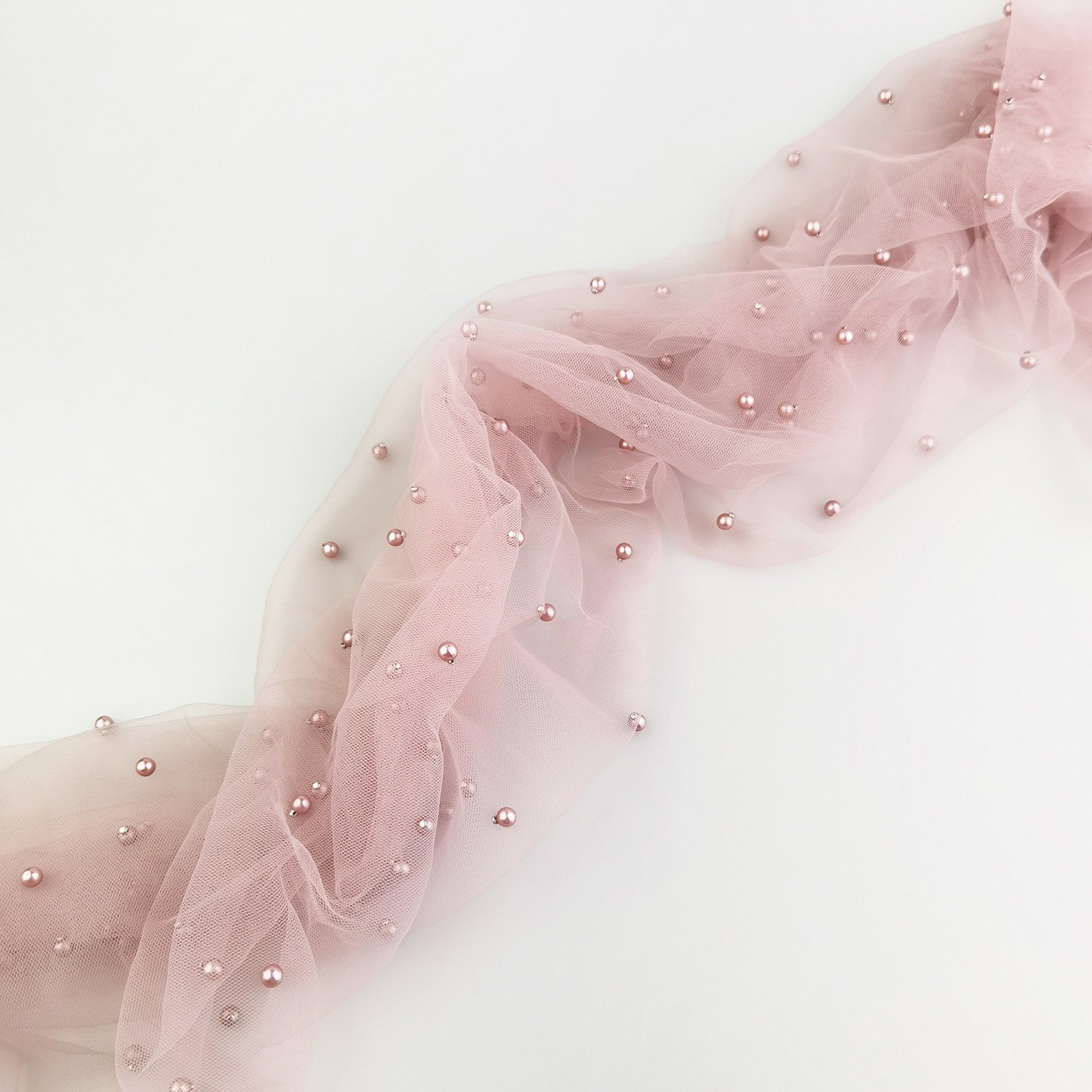 Luxury rhinestone and pearl beaded tulle mesh embroidery lace fabric with ostrich feather