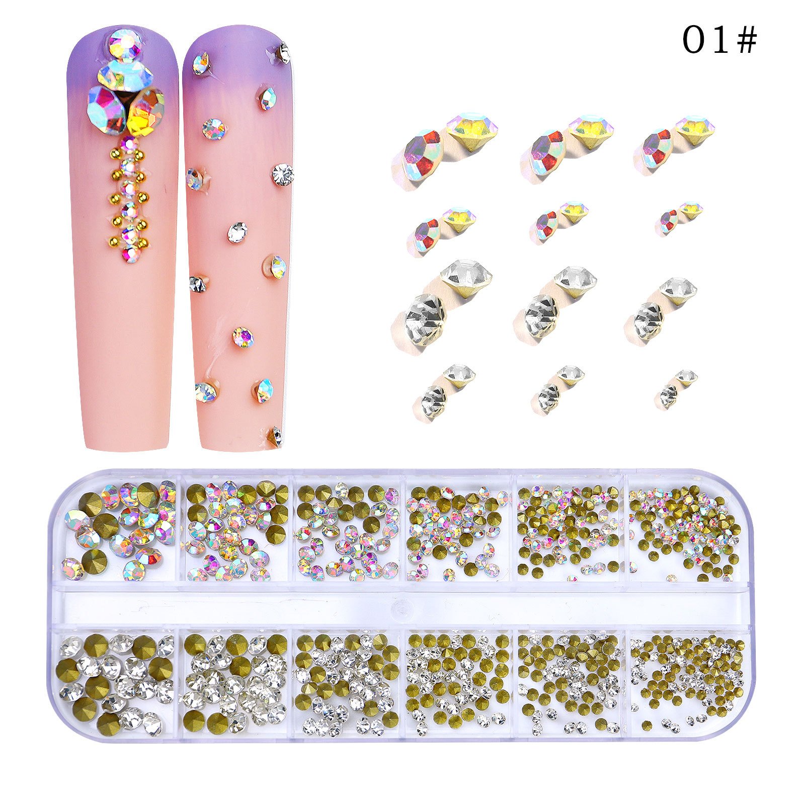 Hot Selling Flatback Nail Art Rhinestones 3d Glass Mixed Shape Heart Stones Box Ab Diamond Nail Crystal Sets For Nails