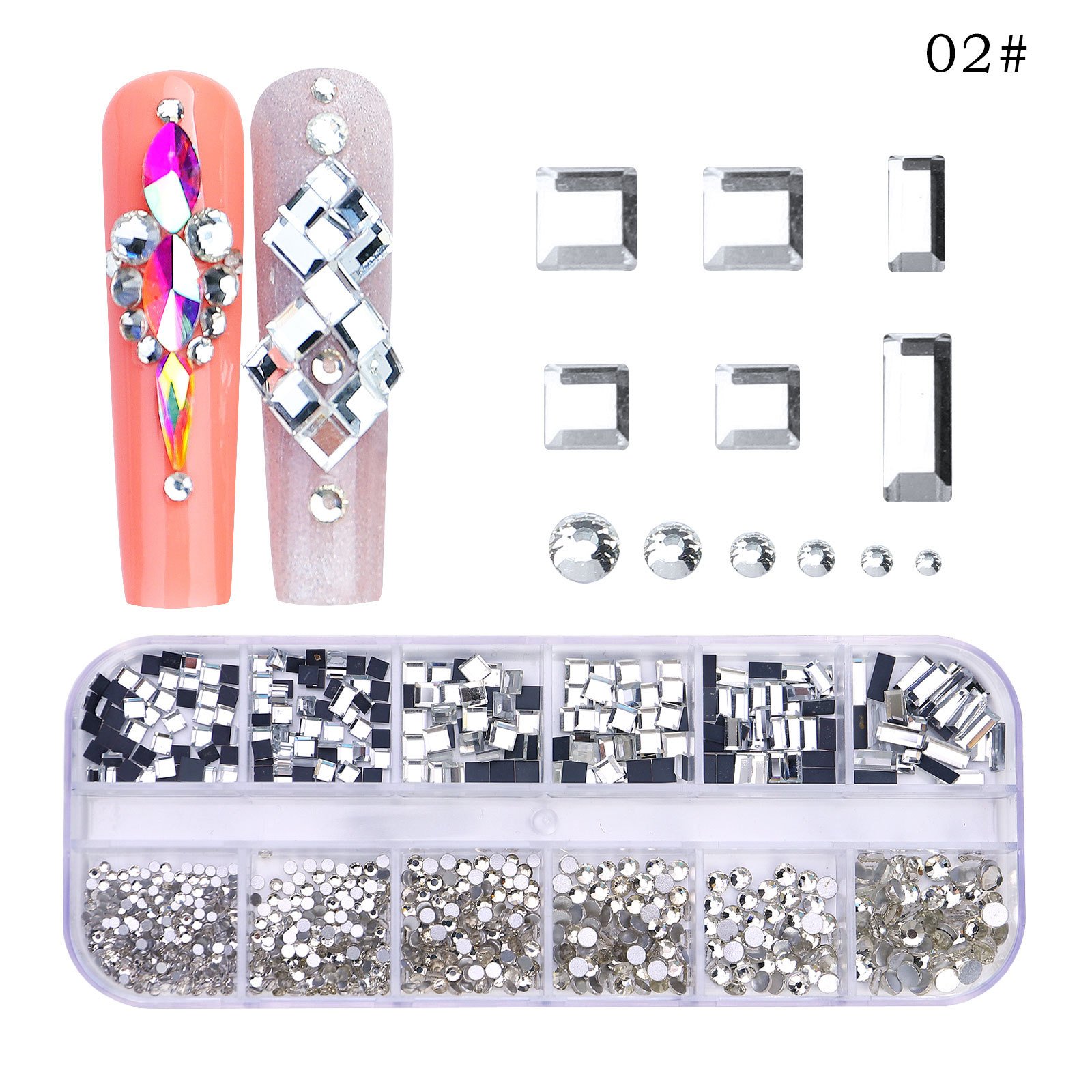Hot Selling Flatback Nail Art Rhinestones 3d Glass Mixed Shape Heart Stones Box Ab Diamond Nail Crystal Sets For Nails