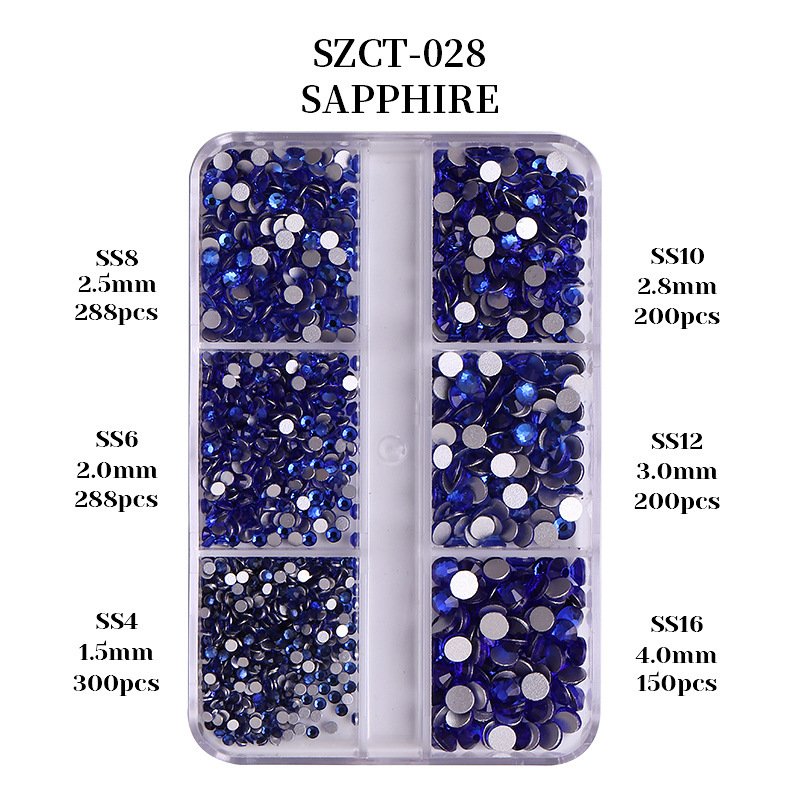 6 Girds Box Packing Shiny 3D Diamonds with Flat Bottom DIY Nail Crystals ABS Rhinestones Round Beads Mixed Sizes for Party