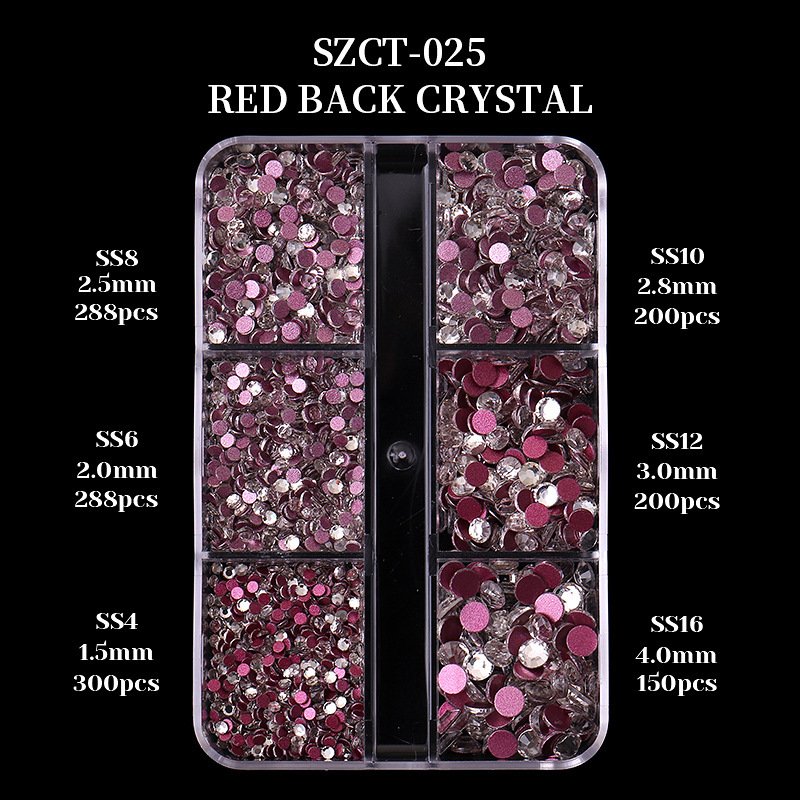 6 Girds Box Packing Shiny 3D Diamonds with Flat Bottom DIY Nail Crystals ABS Rhinestones Round Beads Mixed Sizes for Party