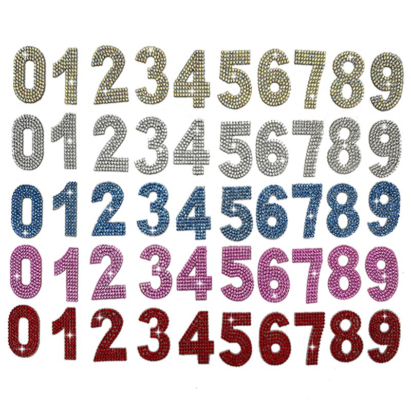 Customized Crystal 0-9 Number Rhinestones Patch Diamond Adhesive Applique Patches
