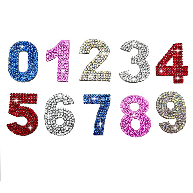 Customized Crystal 0-9 Number Rhinestones Patch Diamond Adhesive Applique Patches