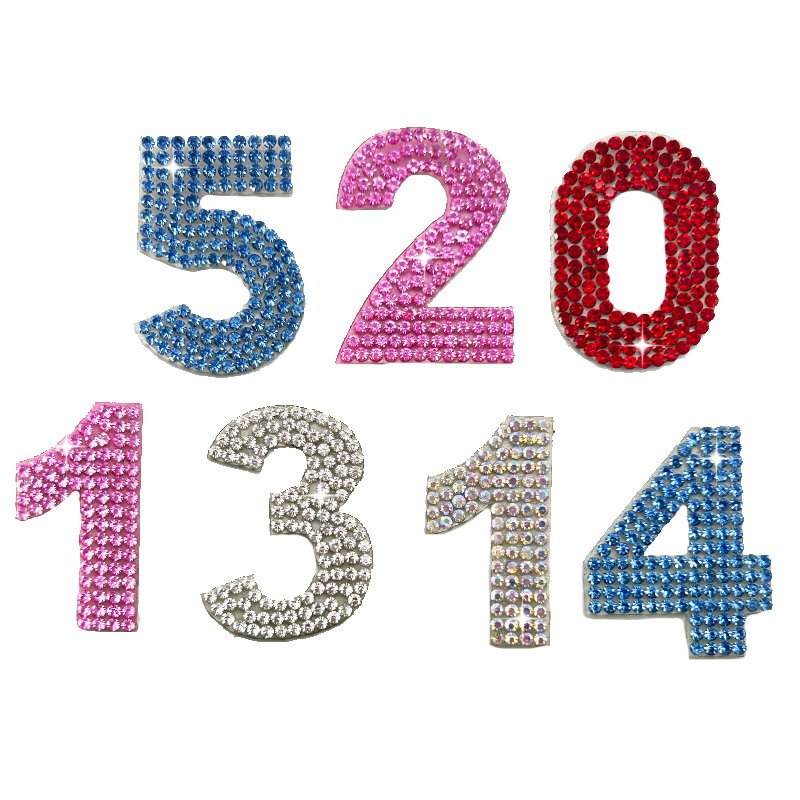 Customized Crystal 0-9 Number Rhinestones Patch Diamond Adhesive Applique Patches