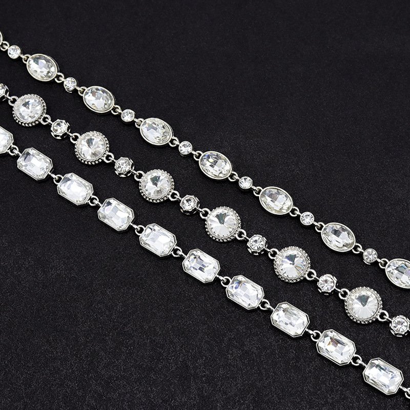 Fashion Big Crystal Rhinestones Chain Glass Stones Trim Ribbon Sewing Rhinestones Banding For Clothes Making