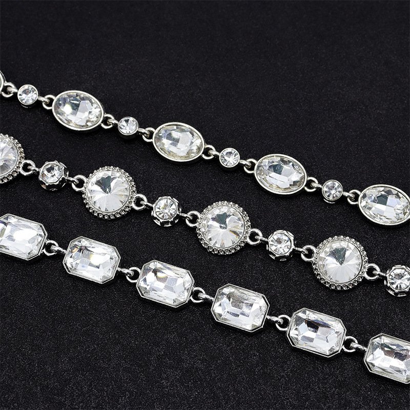 Fashion Big Crystal Rhinestones Chain Glass Stones Trim Ribbon Sewing Rhinestones Banding For Clothes Making
