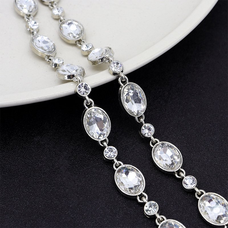Fashion Big Crystal Rhinestones Chain Glass Stones Trim Ribbon Sewing Rhinestones Banding For Clothes Making