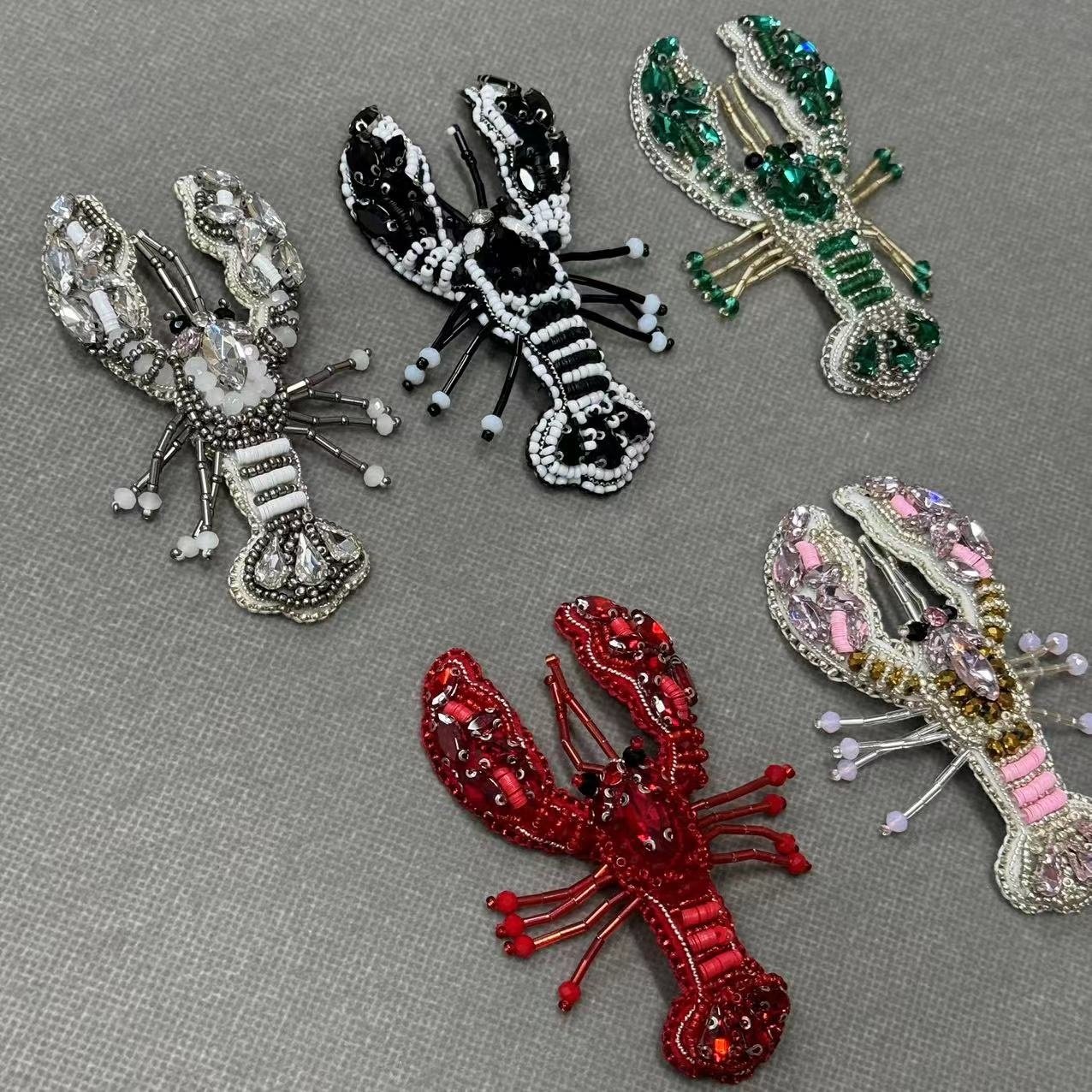 ZSY Rhinestone Bead Lobster shape sew-on patch Custom handmade rhinestone bead Patches Applique