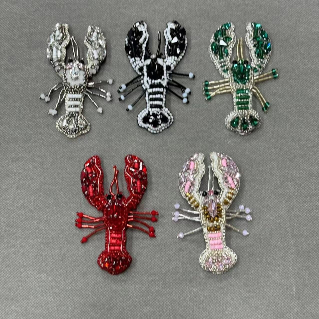 ZSY Rhinestone Bead Lobster shape sew-on patch Custom handmade rhinestone bead Patches Applique