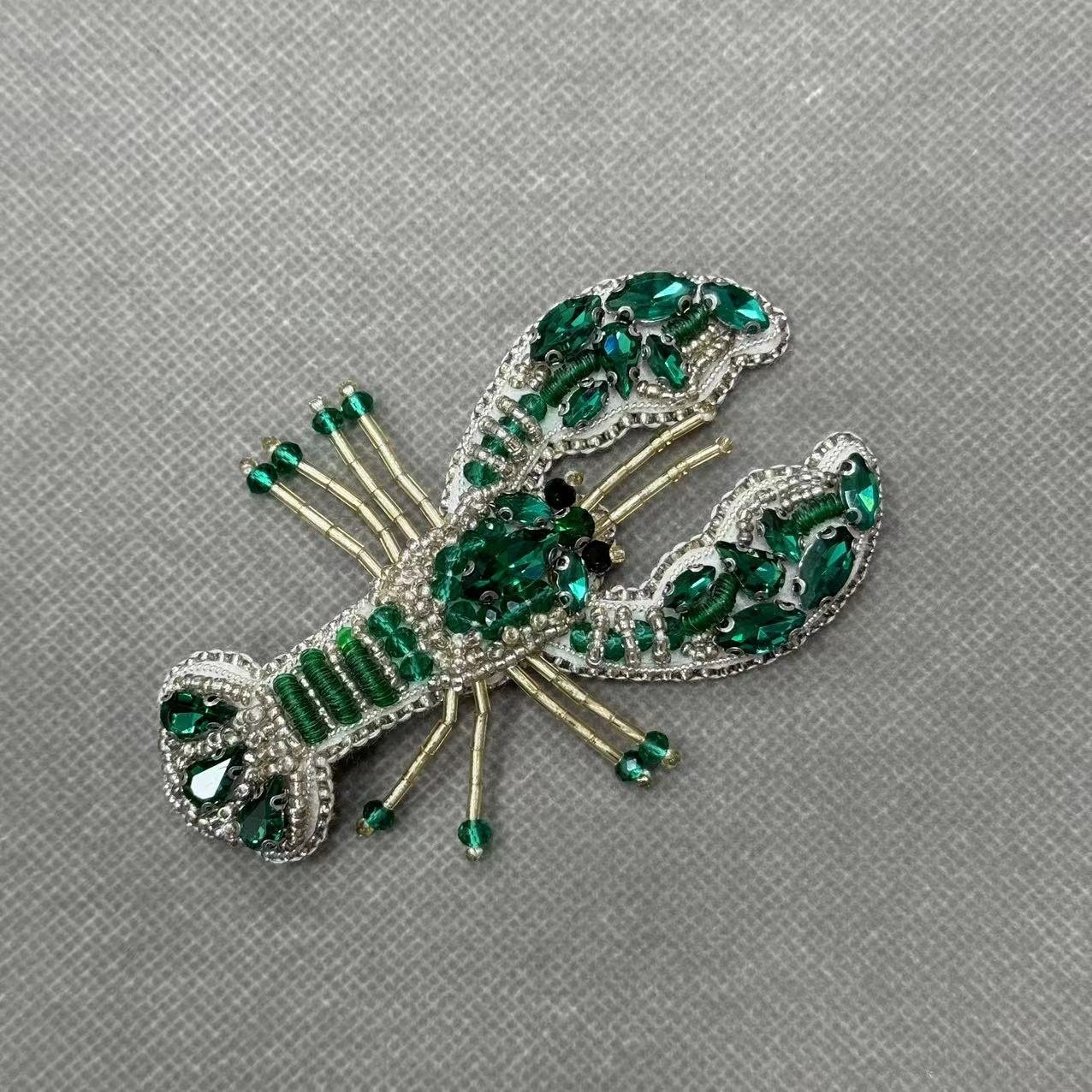 ZSY Rhinestone Bead Lobster shape sew-on patch Custom handmade rhinestone bead Patches Applique