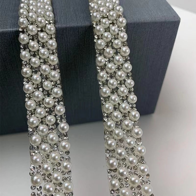 2023 BlingBling pearl hotfix pearls and rhinestones diamonds mesh trimming for clothing