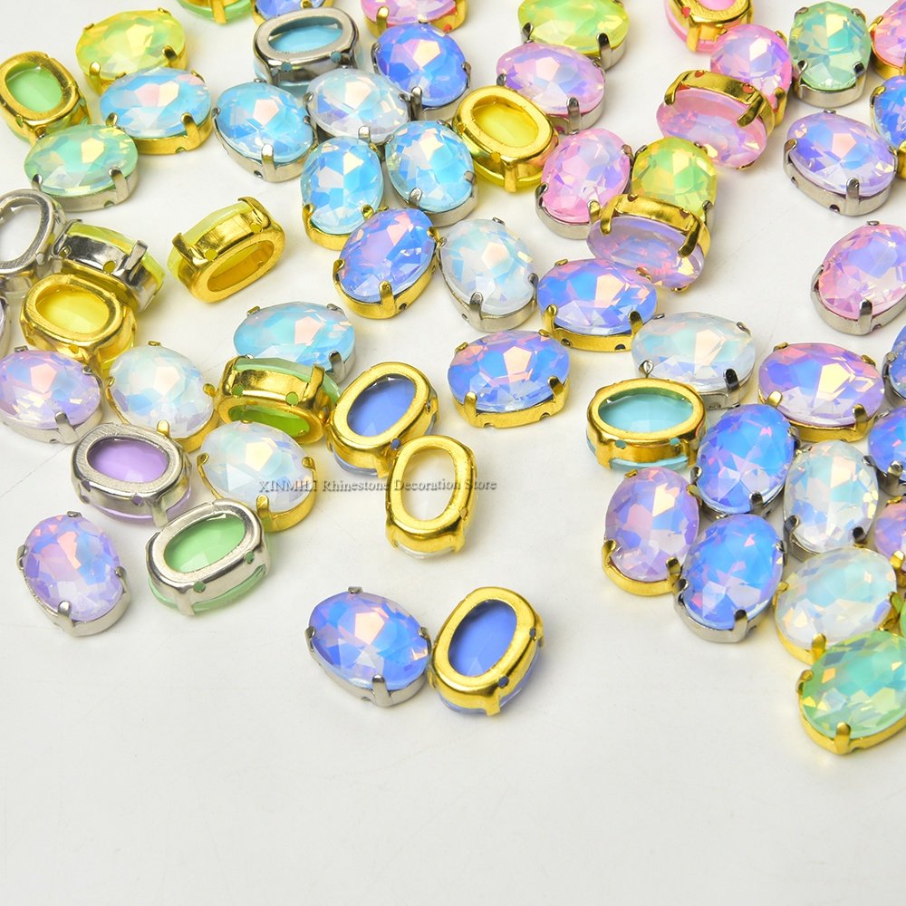 10*14mm oval opal mocha diamond loose rhinestone hollow hand sew claw crystals DIY clothing shoes bags hair accessories