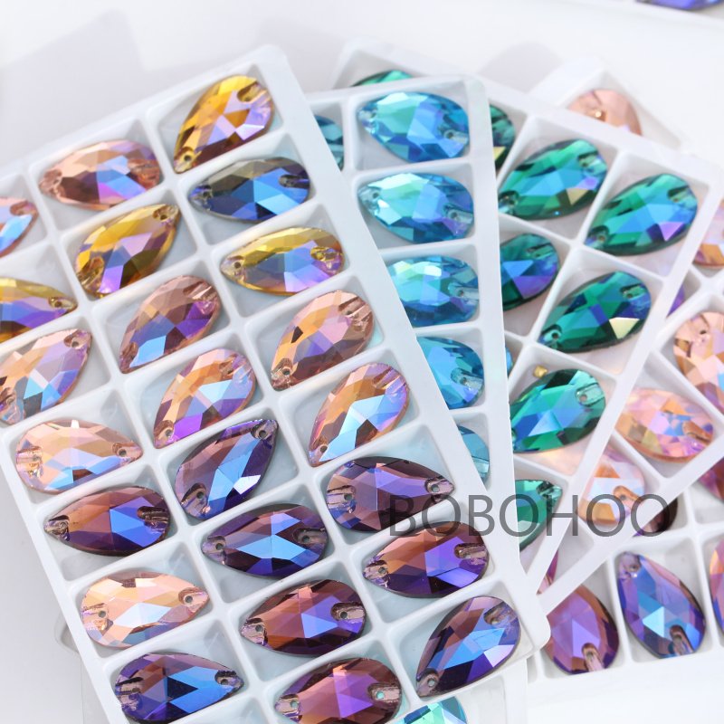 BOBOHOO Hot Sale Grade 3A Crystal Ab Teardrop Flatback Glass Sew On Rhinestones For Rhinestone Decoration