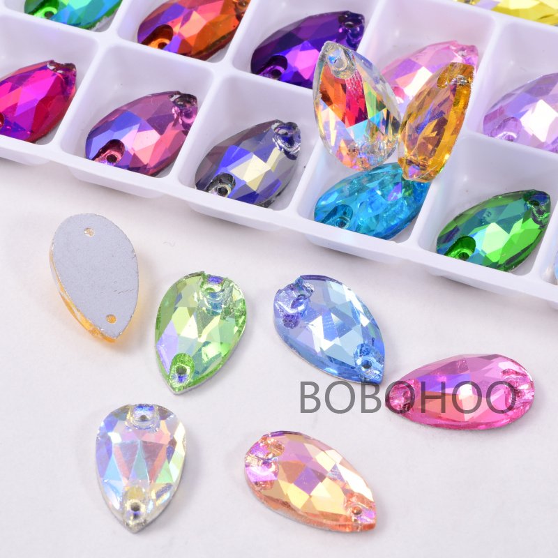 BOBOHOO Hot Sale Grade 3A Crystal Ab Teardrop Flatback Glass Sew On Rhinestones For Rhinestone Decoration