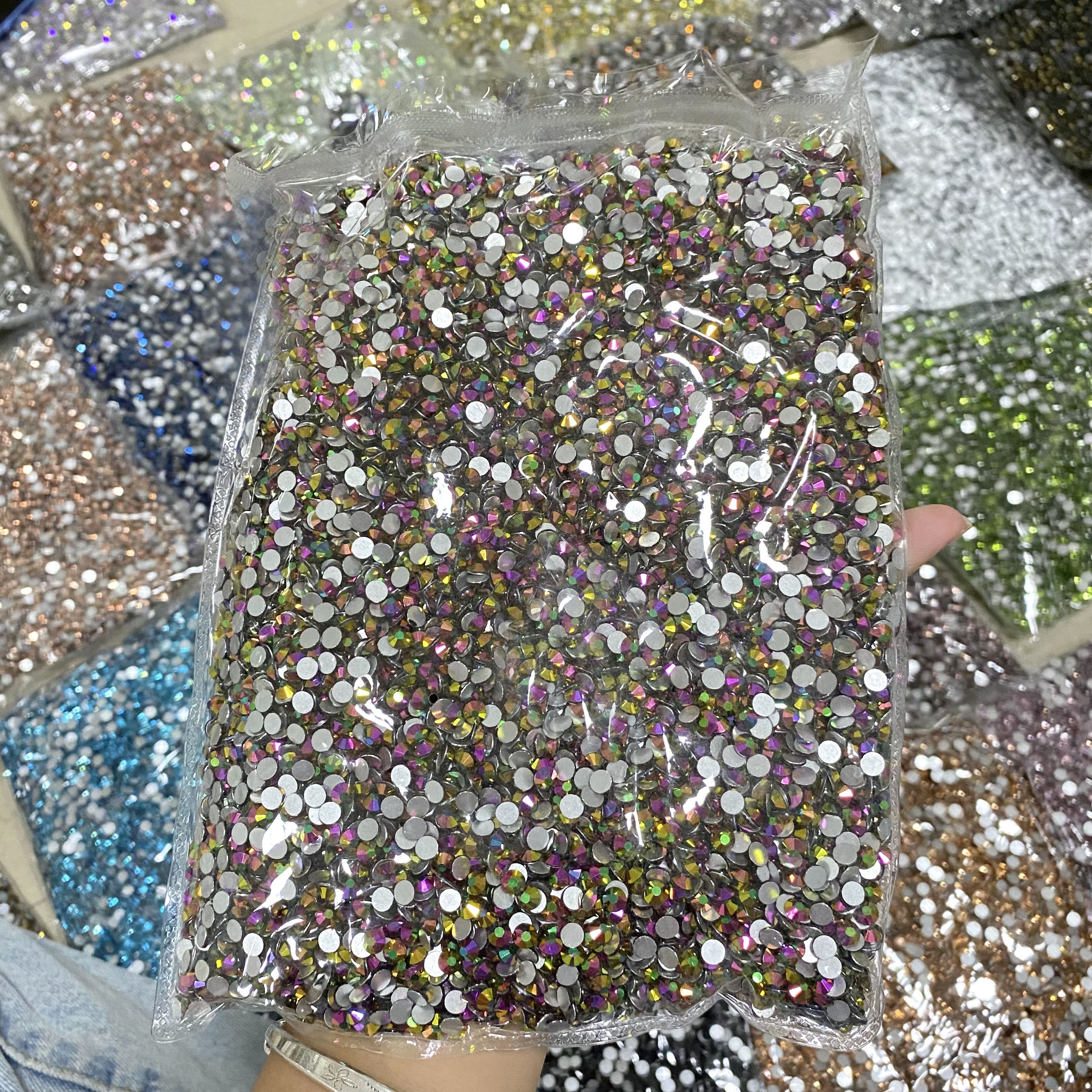 Whatstone Wholesale Loose Sunlight Color SS3 SS4 SS5 SS6 SS8 1440Pcs/Pack Flat Back Glass Pearl Rhinestone