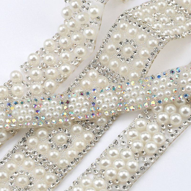 1yard Abs Round Pearl Beads Trim Rhinestone Decoration Sewing Trim Crystal Hot Fix Rhinestone With Iron On Appliques For Dress