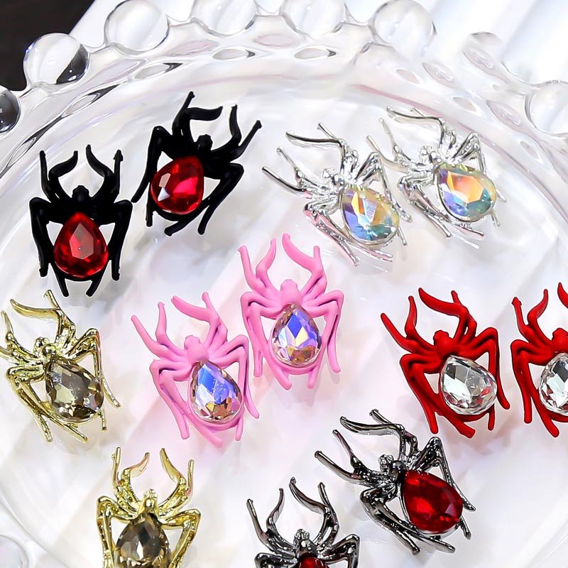 Halloween 3D Alloy Spider Nail Art Charms Black Pink Red White rhinestones Nail Deco Accessories