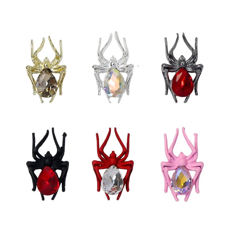 Halloween 3D Alloy Spider Nail Art Charms Black Pink Red White rhinestones Nail Deco Accessories