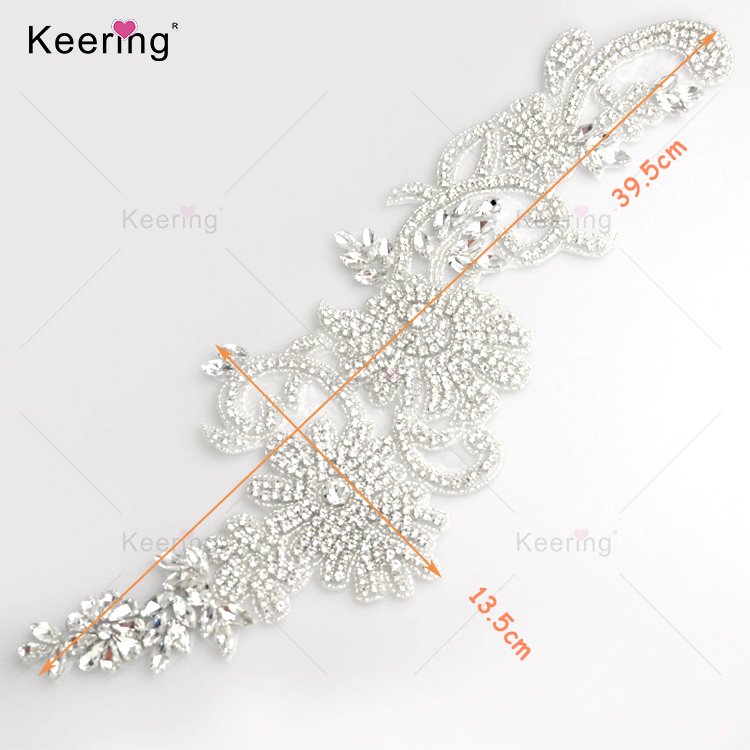 WRA-1006 Keering Handmade Iron On Patches Beautiful Rhinestone Beaded Appliques For Wedding Dresses