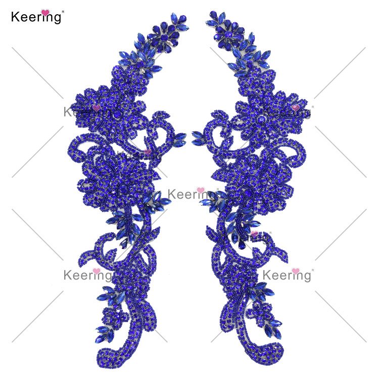 WRA-1006 Keering Handmade Iron On Patches Beautiful Rhinestone Beaded Appliques For Wedding Dresses